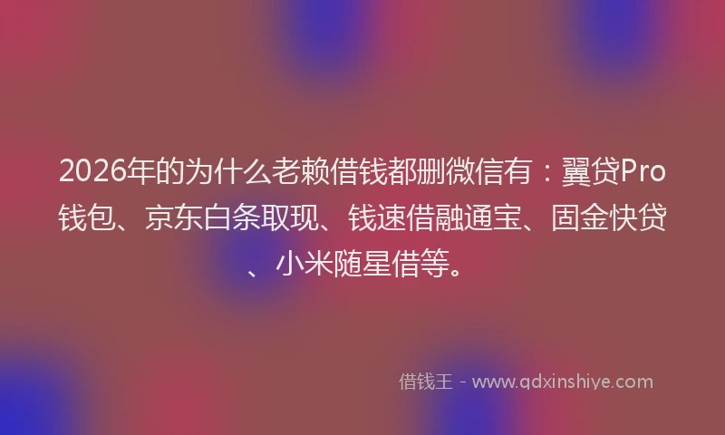 2026年的为什么老赖借钱都删微信有：翼贷Pro钱包、京东白条取现、钱速借融通宝、固金快贷、小米随星借等。