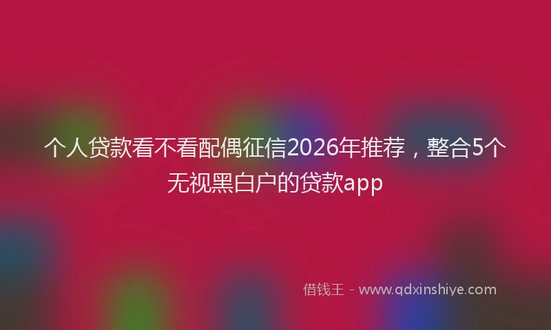 个人贷款看不看配偶征信2026年推荐，整合5个无视黑白户的贷款app