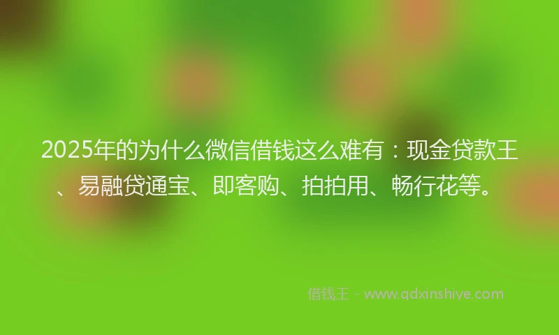 2025年的为什么微信借钱这么难有:现金贷款王、易融贷通宝、即客购、拍拍用、畅行花等。