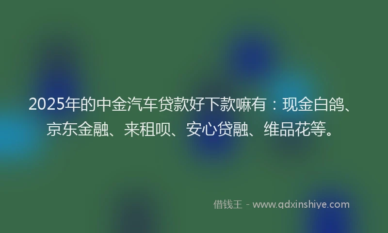 2025年的中金汽车贷款好下款嘛有：现金白鸽、京东金融、来租呗、安心贷融、维品花等。