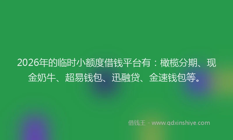 2026年的临时小额度借钱平台有：橄榄分期、现金奶牛、超易钱包、迅融贷、金速钱包等。