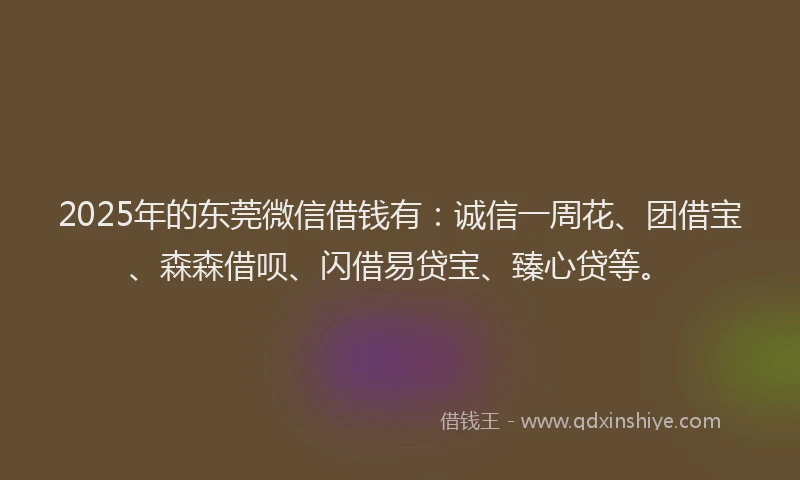 2025年的东莞微信借钱有：诚信一周花、团借宝、森森借呗、闪借易贷宝、臻心贷等。