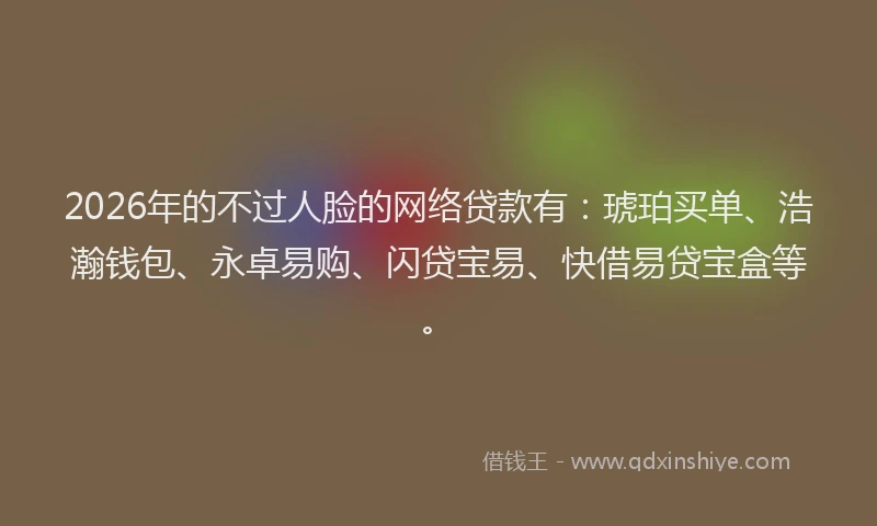 2026年的不过人脸的网络贷款有：琥珀买单、浩瀚钱包、永卓易购、闪贷宝易、快借易贷宝盒等。