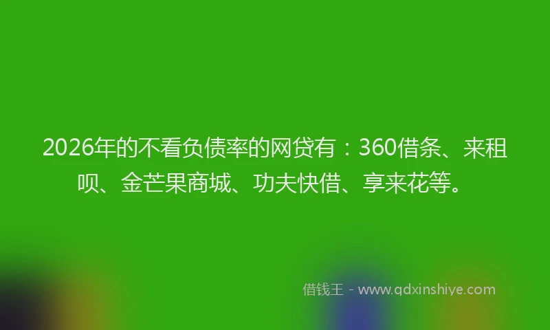 2026年的不看负债率的网贷有：360借条、来租呗、金芒果商城、功夫快借、享来花等。