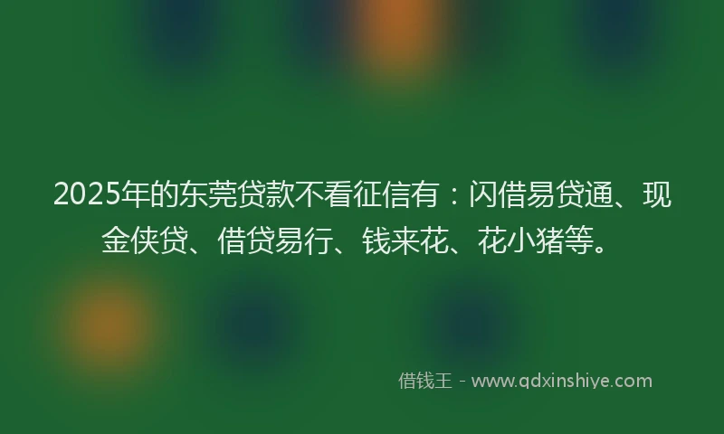 2025年的东莞贷款不看征信有:闪借易贷通、现金侠贷、借贷易行、钱来花、花小猪等。