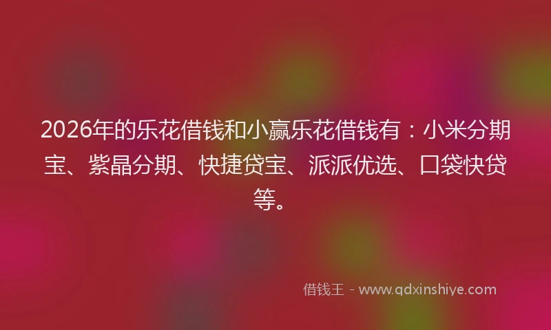 2026年的乐花借钱和小赢乐花借钱有：小米分期宝、紫晶分期、快捷贷宝、派派优选、口袋快贷等。