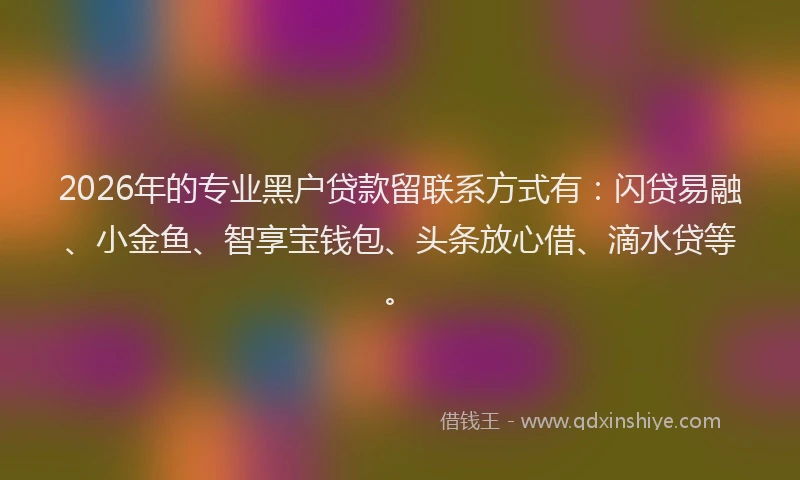 2026年的专业黑户贷款留联系方式有：闪贷易融、小金鱼、智享宝钱包、头条放心借、滴水贷等。