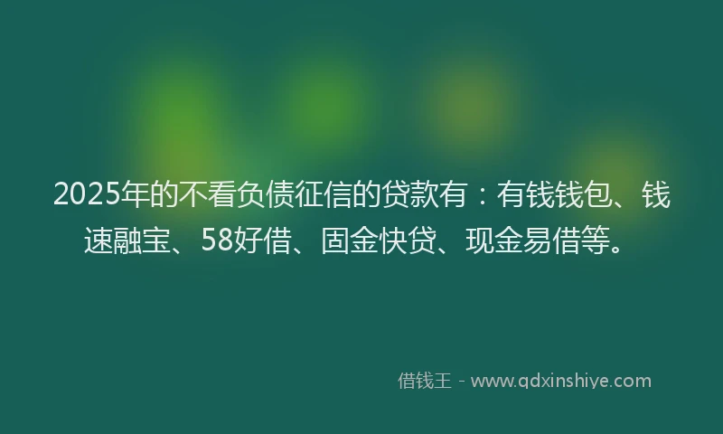 2025年的不看负债征信的贷款有:有钱钱包、钱速融宝、58好借、固金快贷、现金易借等。