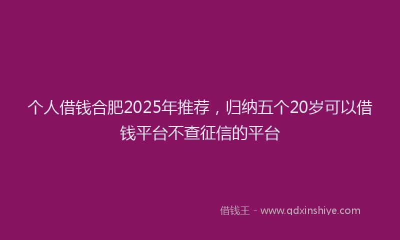 个人借钱合肥2025年推荐，归纳五个20岁可以借钱平台不查征信的平台