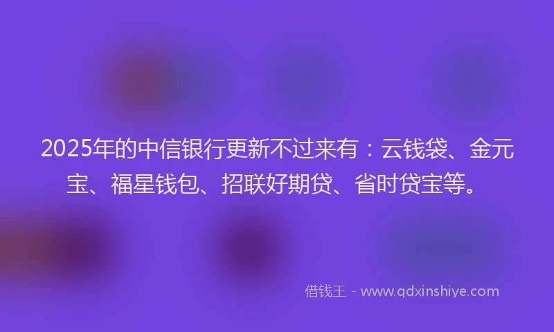 2025年的中信银行更新不过来有：云钱袋、金元宝、福星钱包、招联好期贷、省时贷宝等。