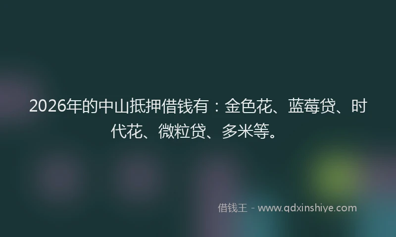 2026年的中山抵押借钱有：金色花、蓝莓贷、时代花、微粒贷、多米等。