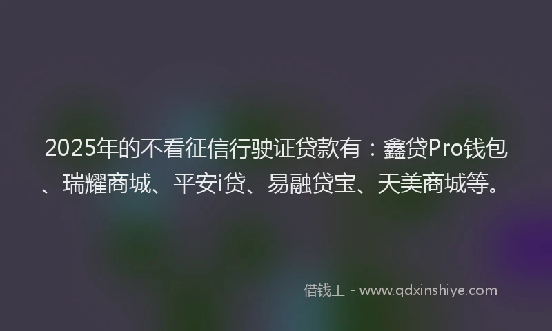 2025年的不看征信行驶证贷款有:鑫贷Pro钱包、瑞耀商城、平安i贷、易融贷宝、天美商城等。