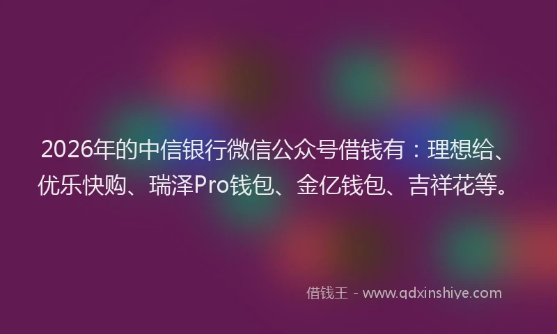 2026年的中信银行微信公众号借钱有：理想给、优乐快购、瑞泽Pro钱包、金亿钱包、吉祥花等。