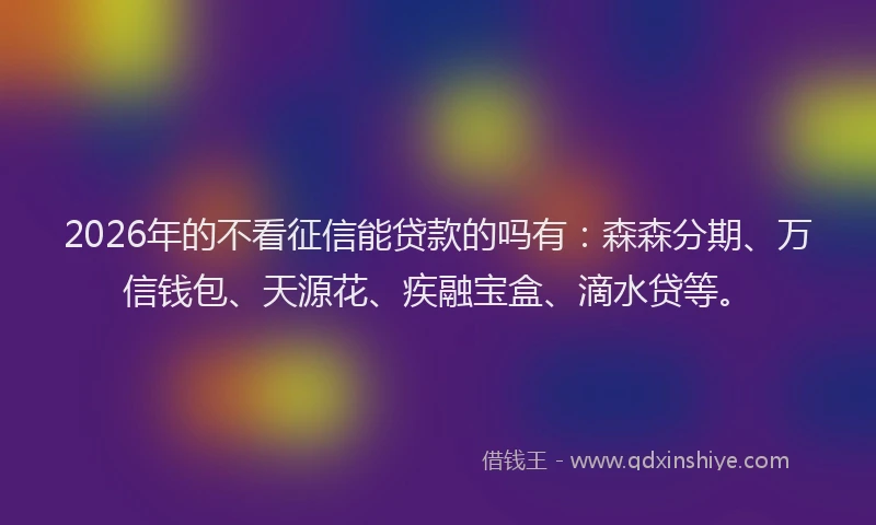 2026年的不看征信能贷款的吗有：森森分期、万信钱包、天源花、疾融宝盒、滴水贷等。