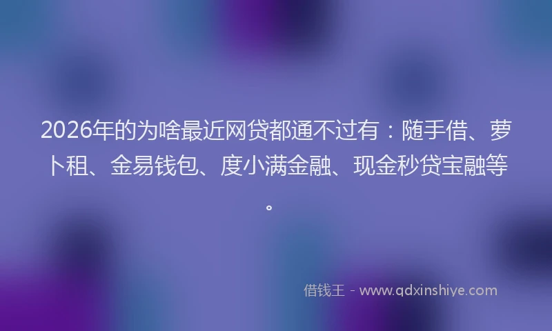2026年的为啥最近网贷都通不过有：随手借、萝卜租、金易钱包、度小满金融、现金秒贷宝融等。
