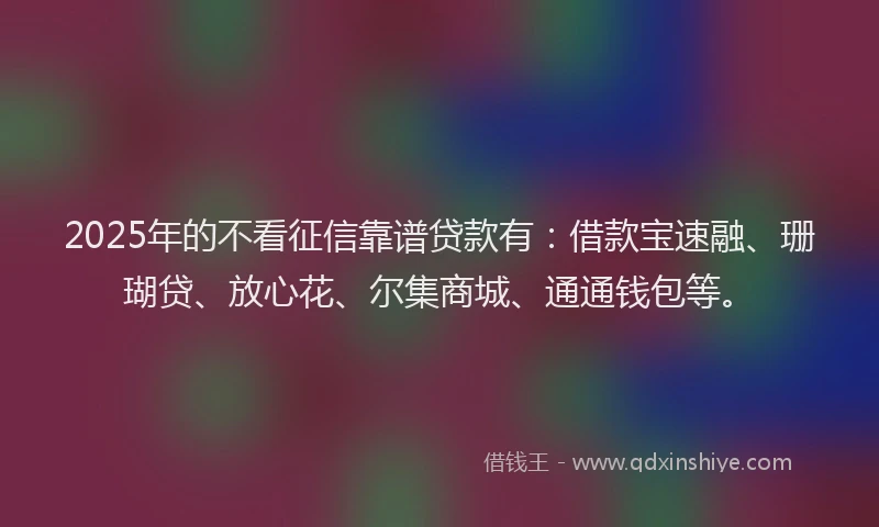 2025年的不看征信靠谱贷款有：借款宝速融、珊瑚贷、放心花、尔集商城、通通钱包等。