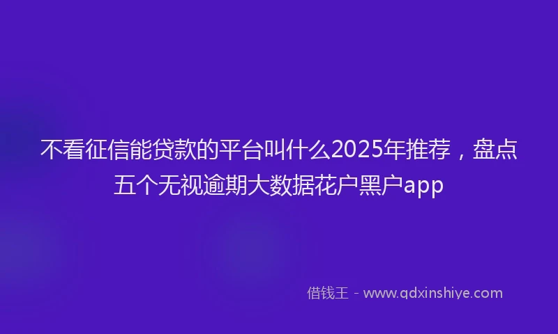 不看征信能贷款的平台叫什么2025年推荐，盘点五个无视逾期大数据花户黑户app