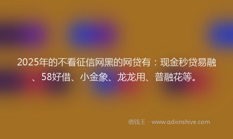 2025年的不看征信网黑的网贷有：现金秒贷易融、58好借、小金象、龙龙用、普融花等。