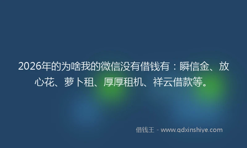 2026年的为啥我的微信没有借钱有：瞬信金、放心花、萝卜租、厚厚租机、祥云借款等。