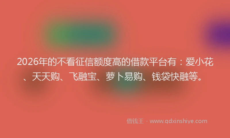 2026年的不看征信额度高的借款平台有:爱小花、天天购、飞融宝、萝卜易购、钱袋快融等。