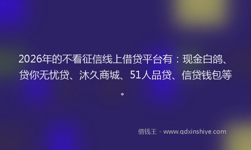 2026年的不看征信线上借贷平台有：现金白鸽、贷你无忧贷、沐久商城、51人品贷、信贷钱包等。