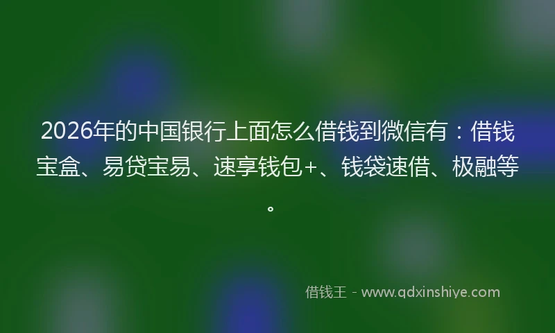 2026年的中国银行上面怎么借钱到微信有：借钱宝盒、易贷宝易、速享钱包+、钱袋速借、极融等。