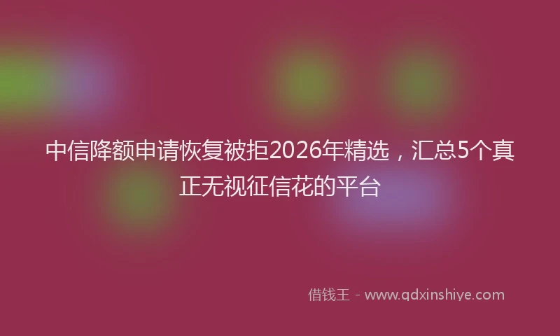 中信降额申请恢复被拒2026年精选，汇总5个真正无视征信花的平台