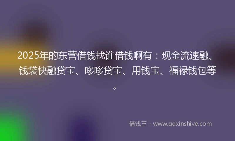 2025年的东营借钱找谁借钱啊有：现金流速融、钱袋快融贷宝、哆哆贷宝、用钱宝、福禄钱包等。