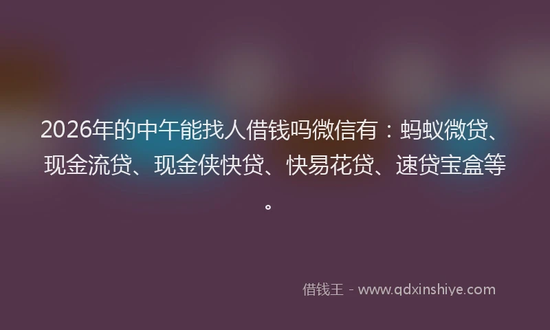 2026年的中午能找人借钱吗微信有：蚂蚁微贷、现金流贷、现金侠快贷、快易花贷、速贷宝盒等。