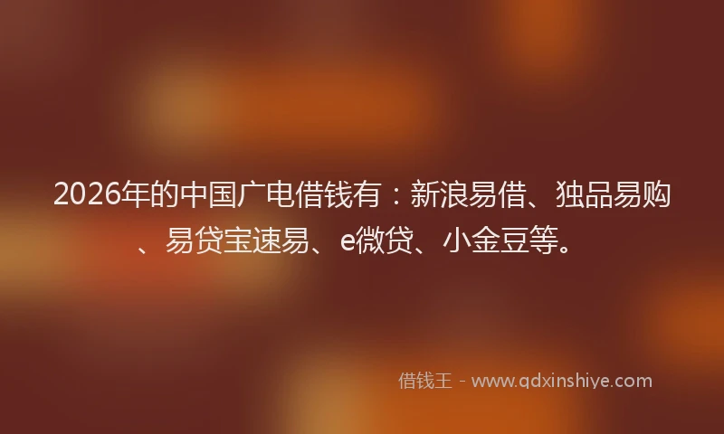 2026年的中国广电借钱有：新浪易借、独品易购、易贷宝速易、e微贷、小金豆等。