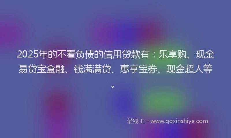 2025年的不看负债的信用贷款有：乐享购、现金易贷宝盒融、钱满满贷、惠享宝券、现金超人等。