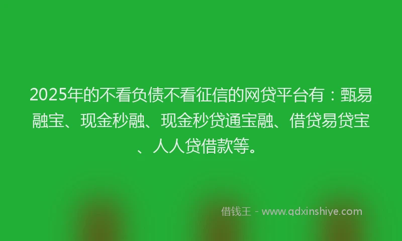 2025年的不看负债不看征信的网贷平台有:甄易融宝、现金秒融、现金秒贷通宝融、借贷易贷宝、人人贷借款等。