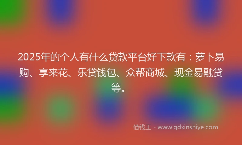 2025年的个人有什么贷款平台好下款有：萝卜易购、享来花、乐贷钱包、众帮商城、现金易融贷等。