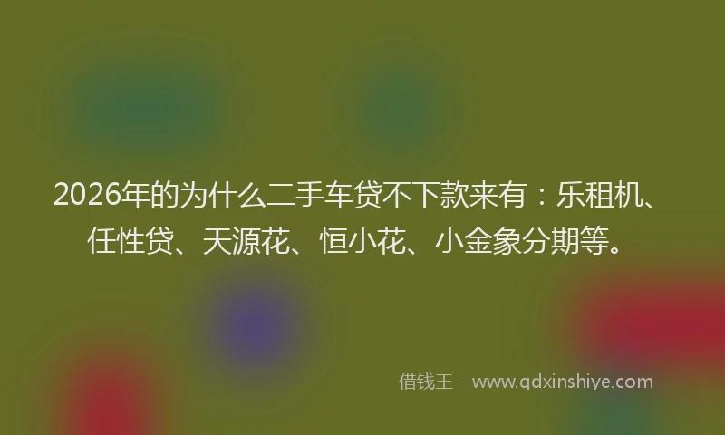 2026年的为什么二手车贷不下款来有：乐租机、任性贷、天源花、恒小花、小金象分期等。