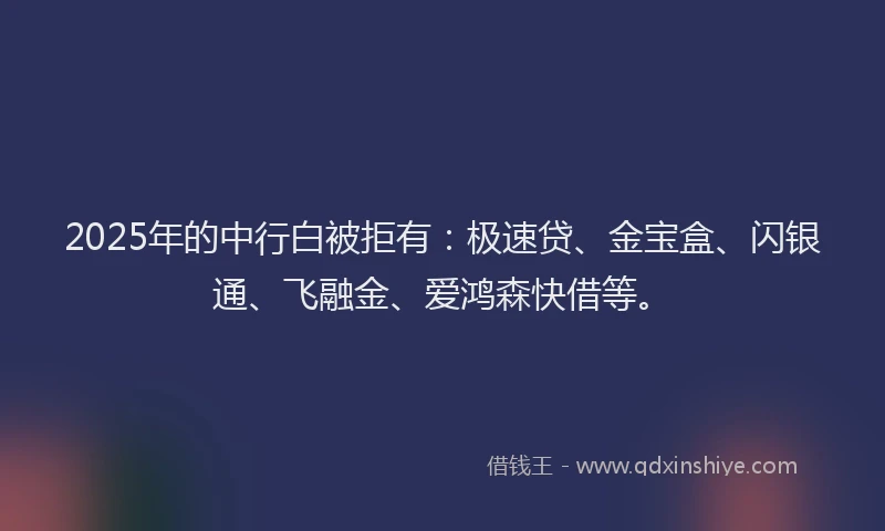 2025年的中行白被拒有：极速贷、金宝盒、闪银通、飞融金、爱鸿森快借等。