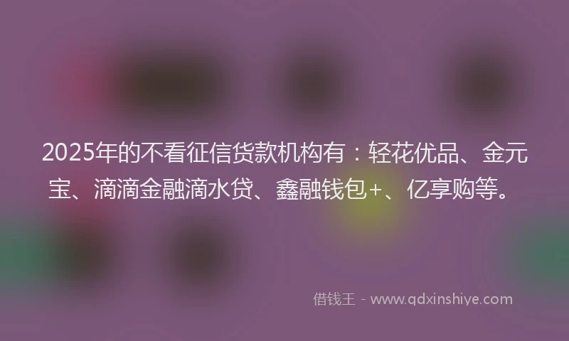 2025年的不看征信货款机构有：轻花优品、金元宝、滴滴金融滴水贷、鑫融钱包+、亿享购等。