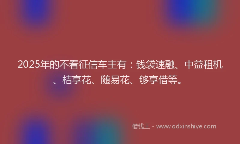 2025年的不看征信车主有:钱袋速融、中益租机、桔享花、随易花、够享借等。