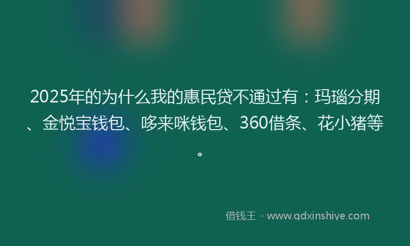 2025年的为什么我的惠民贷不通过有:玛瑙分期、金悦宝钱包、哆来咪钱包、360借条、花小猪等。