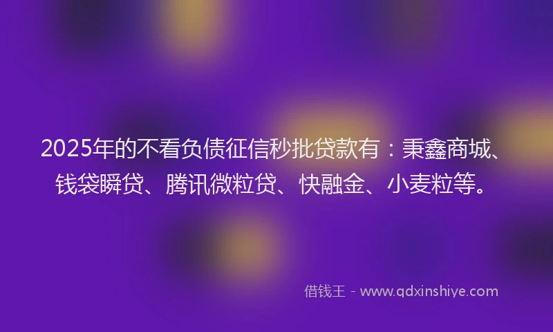 2025年的不看负债征信秒批贷款有:秉鑫商城、钱袋瞬贷、腾讯微粒贷、快融金、小麦粒等。