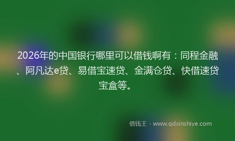 2026年的中国银行哪里可以借钱啊有：同程金融、阿凡达e贷、易借宝速贷、金满仓贷、快借速贷宝盒等。