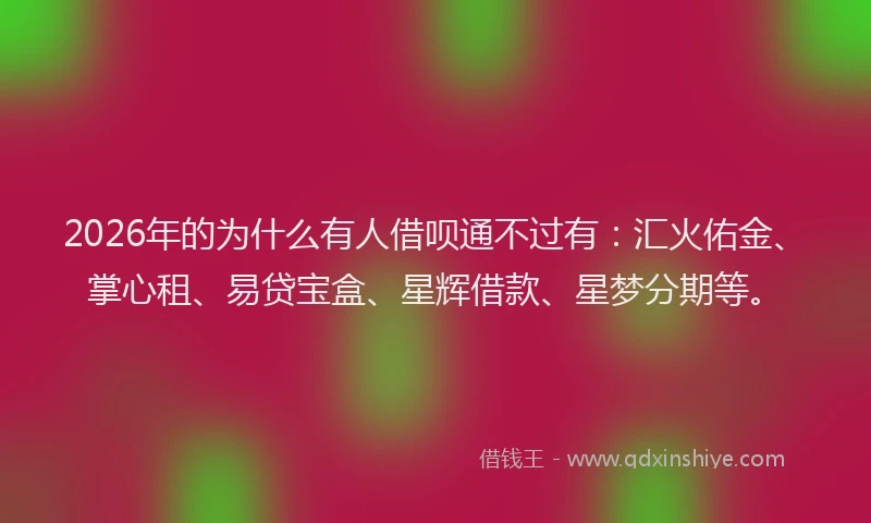 2026年的为什么有人借呗通不过有：汇火佑金、掌心租、易贷宝盒、星辉借款、星梦分期等。