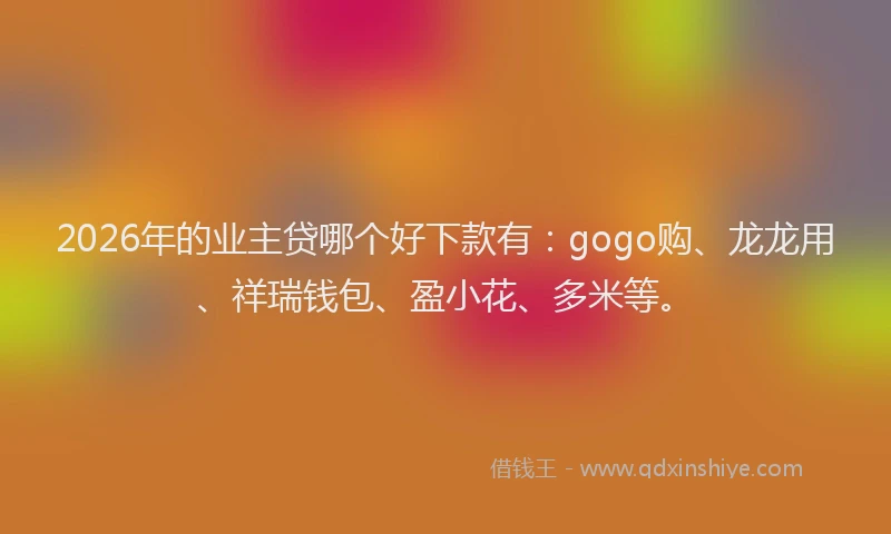 2026年的业主贷哪个好下款有:gogo购、龙龙用、祥瑞钱包、盈小花、多米等。