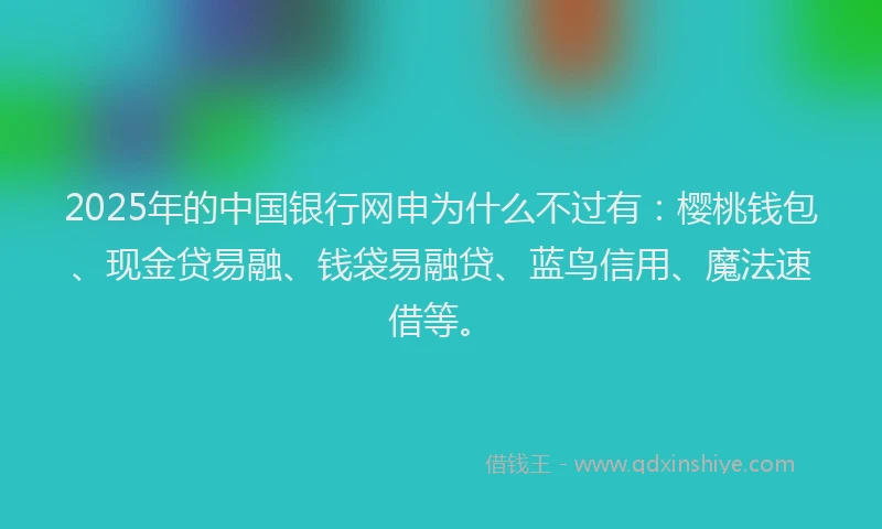 2025年的中国银行网申为什么不过有：樱桃钱包、现金贷易融、钱袋易融贷、蓝鸟信用、魔法速借等。