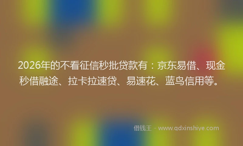 2026年的不看征信秒批贷款有：京东易借、现金秒借融途、拉卡拉速贷、易速花、蓝鸟信用等。