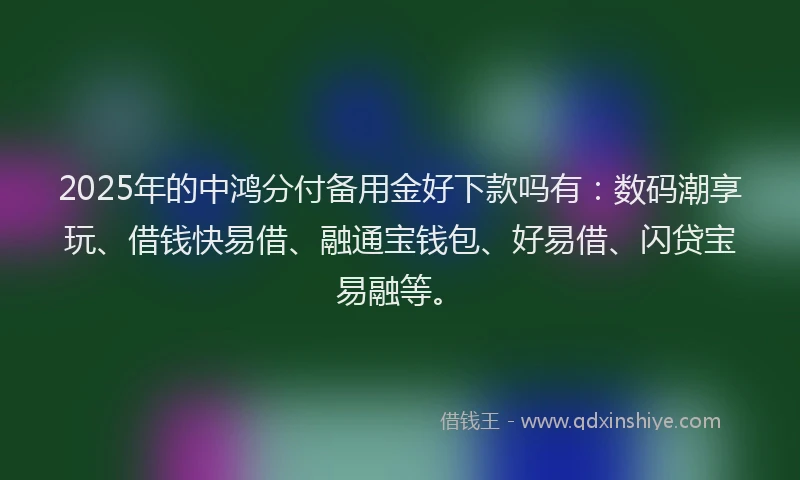 2025年的中鸿分付备用金好下款吗有：数码潮享玩、借钱快易借、融通宝钱包、好易借、闪贷宝易融等。