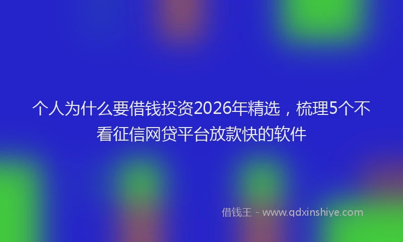 个人为什么要借钱投资2026年精选,梳理5个不看征信网贷平台放款快的软件