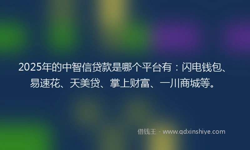 2025年的中智信贷款是哪个平台有：闪电钱包、易速花、天美贷、掌上财富、一川商城等。