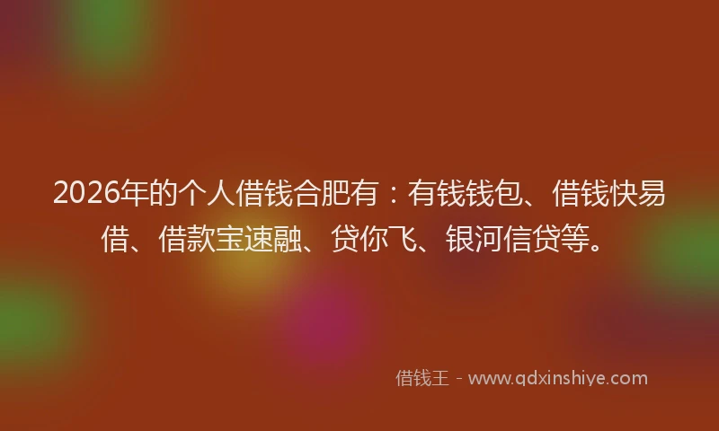 2026年的个人借钱合肥有：有钱钱包、借钱快易借、借款宝速融、贷你飞、银河信贷等。