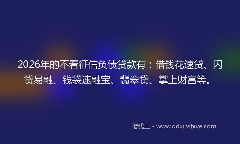 2026年的不看征信负债贷款有：借钱花速贷、闪贷易融、钱袋速融宝、翡翠贷、掌上财富等。
