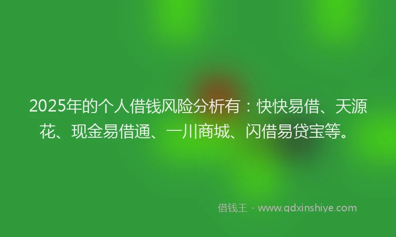 2025年的个人借钱风险分析有：快快易借、天源花、现金易借通、一川商城、闪借易贷宝等。